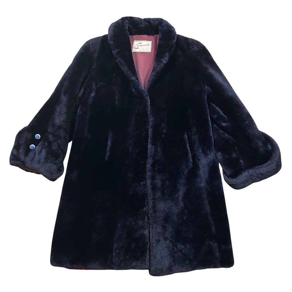 True Vintage Carman’s Omaha Real Fur Coat Dark Navy Blue Womens L/XL Union Label